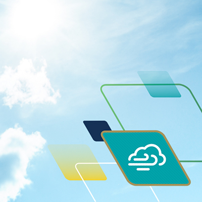 a bright blue sky with a graphic treatment overlay with an air icon