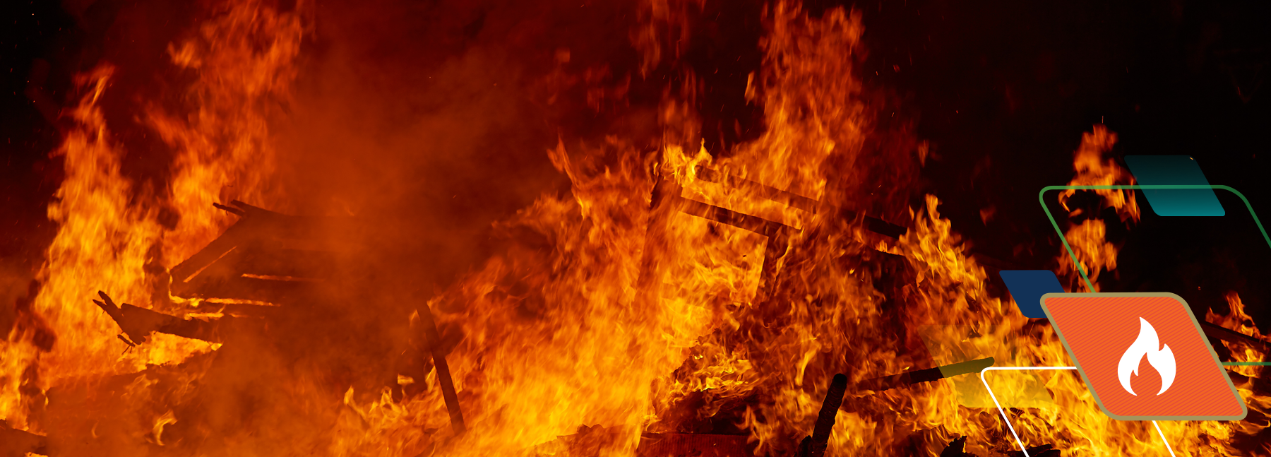 fire burning with a graphic overlay with icon representing a flame