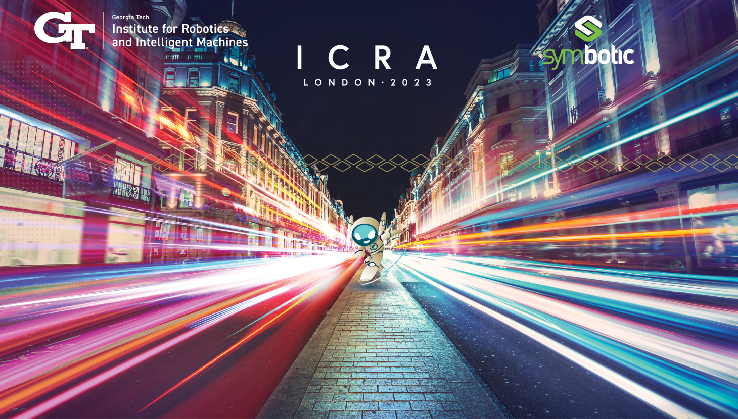 London Street at Night with happy robot