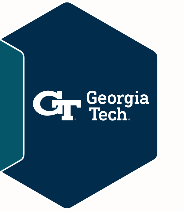 Georgia Tech logo with dark blue hexagon behind it