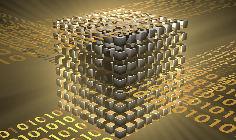 Exploding cube with computer code