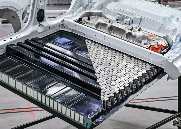 A Tesla battery pack contains hundreds of cylindrical nickel-manganese-cobalt cells Credit: Getty images