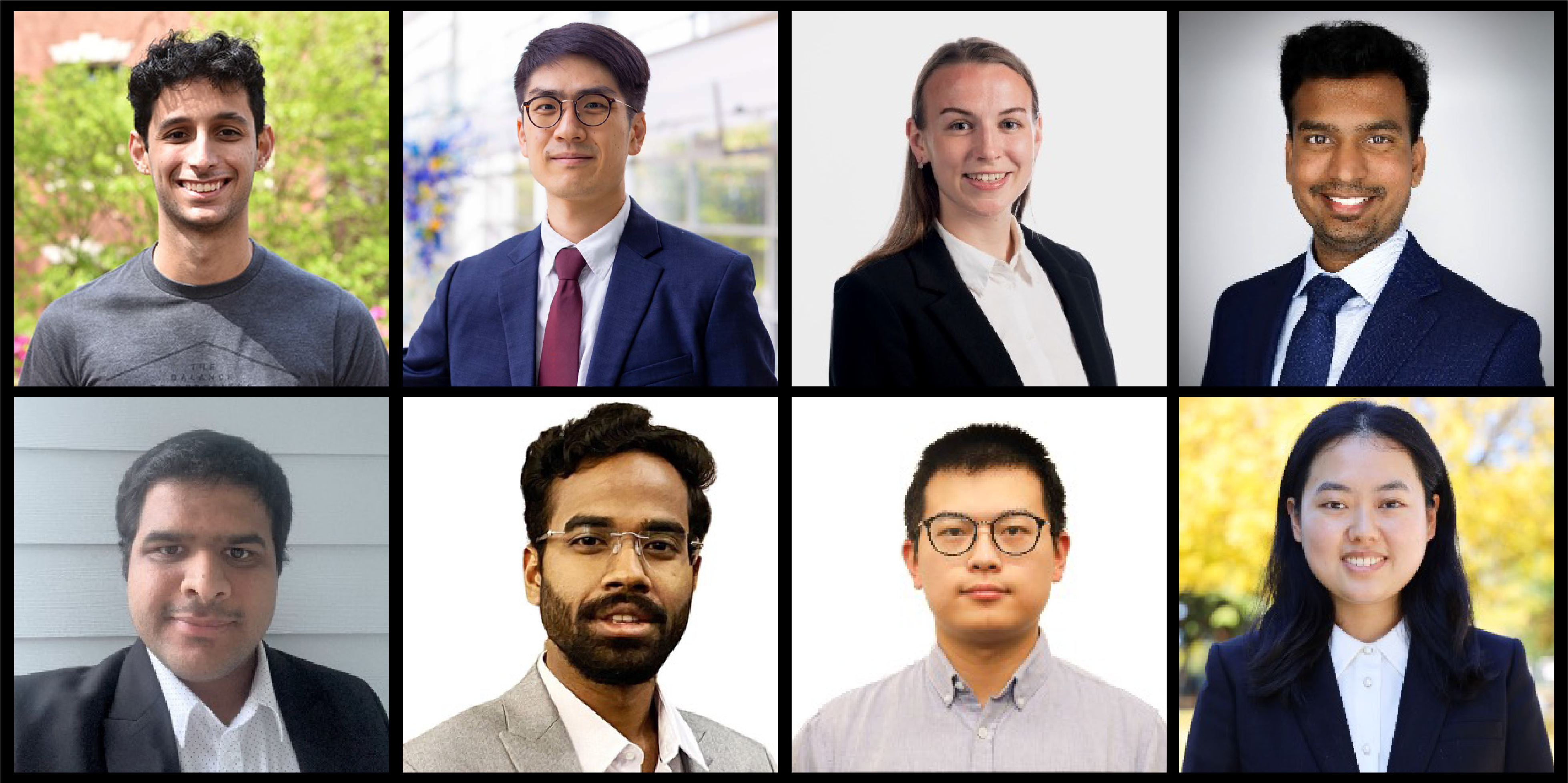 Pictured top row, left-to-right: Victor Brandão, Donghyun (Daniel) Choi, Allanah Duffy, Akshar Kota   Pictured bottom row, left-to-right: Abiram Krishnan, Ayush Mohanty, Yifeng Wang, Zihan Zhang