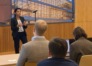 Ph.D. student Archana Ghodeswar presents at the IAC Lightning Talks on environmental sustainability.