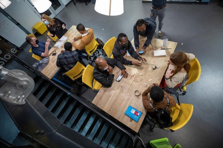 <p><em>Participants at the Marne Innovation Wor​​kshop brainstorming solutions. (Photo Credit: Sean McNeil)</em></p>