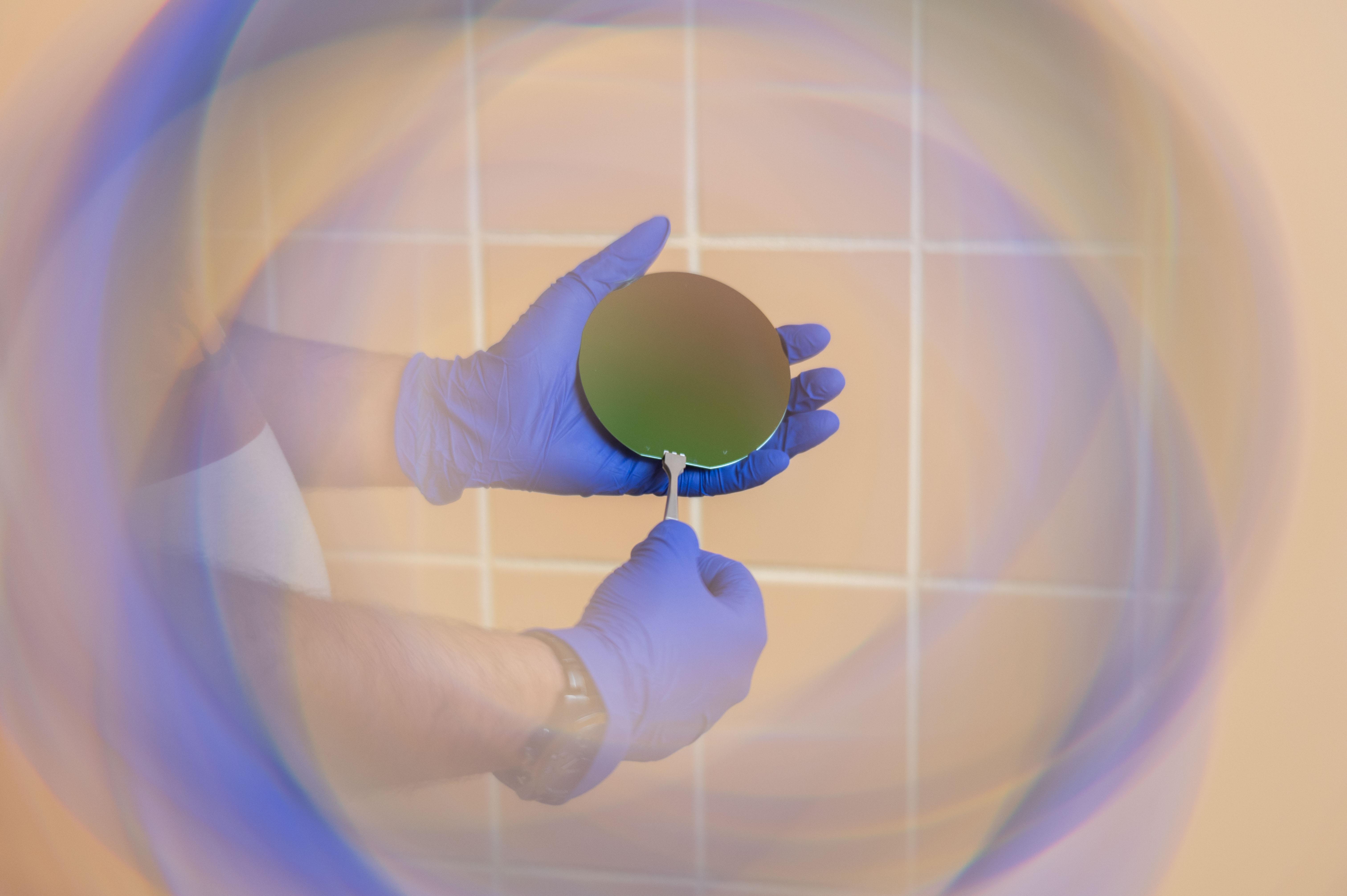 Photo of Silicon-on-insulator (SOI) wafer