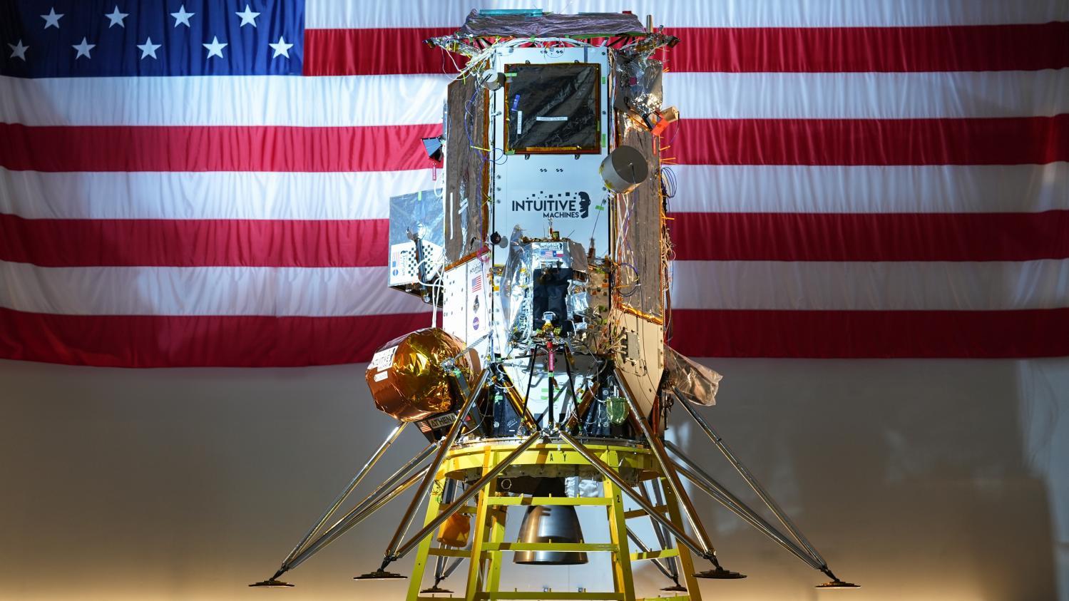 Intuitive Machines' IM-2 mission lunar lander, Athena, in the company's Lunar Production and Operations Center. Credit: Intuitive Machines