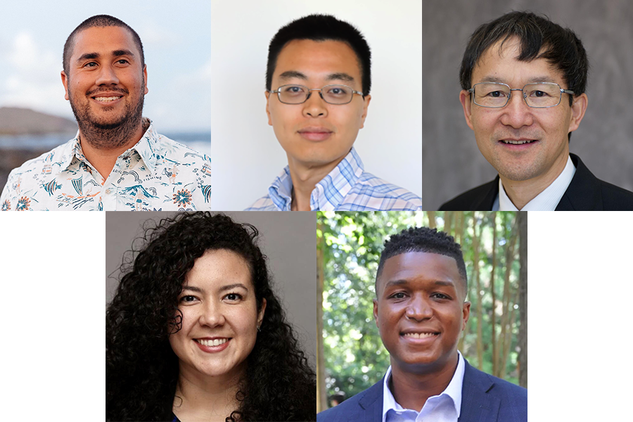 Montage of five portraits, L to R, T to B: Josiah Hester, Peng Chen, Yongsheng Chen, Rosemarie Santa González, and Joe Bozeman.