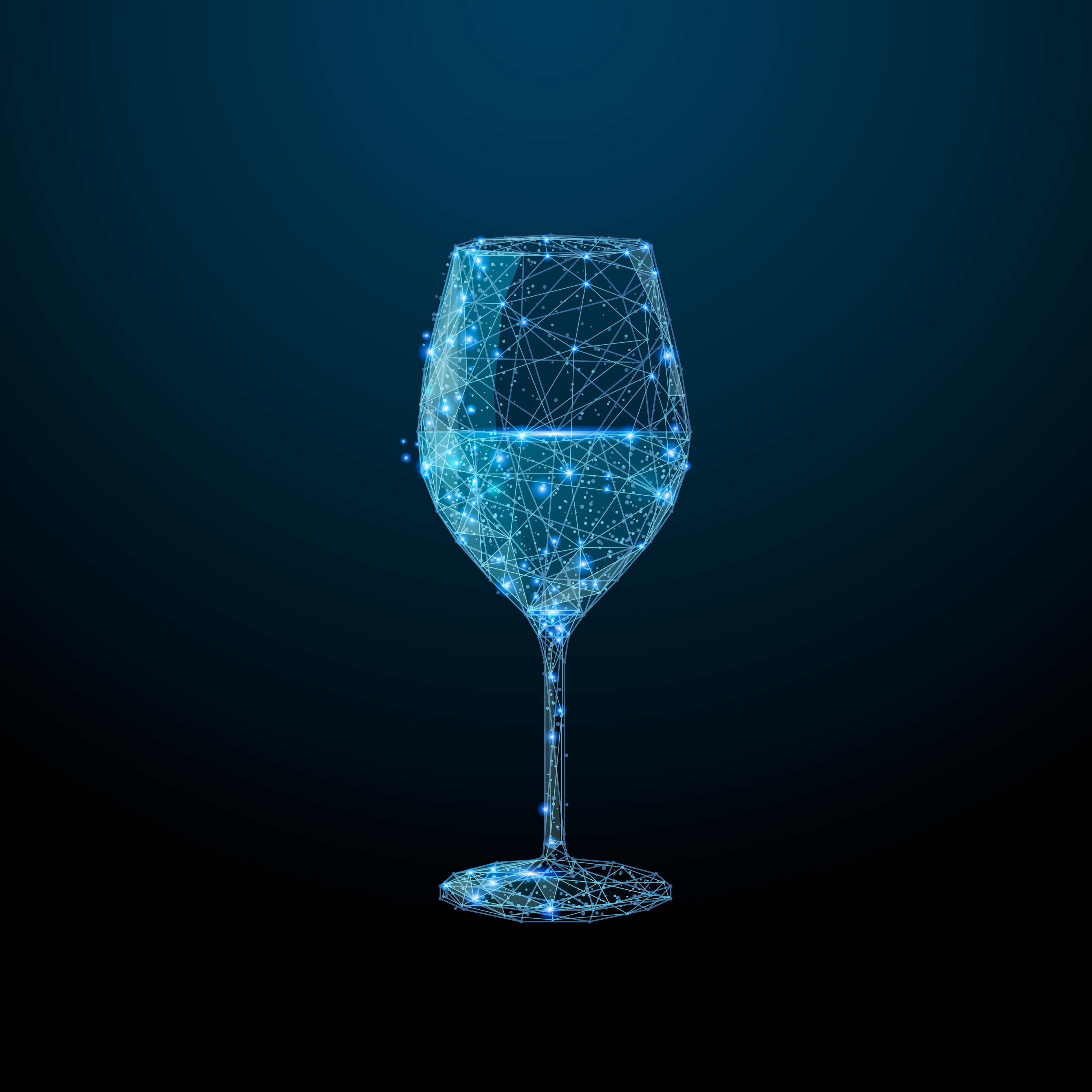 An abstract glass of wine consisting of points, lines, and shapes.