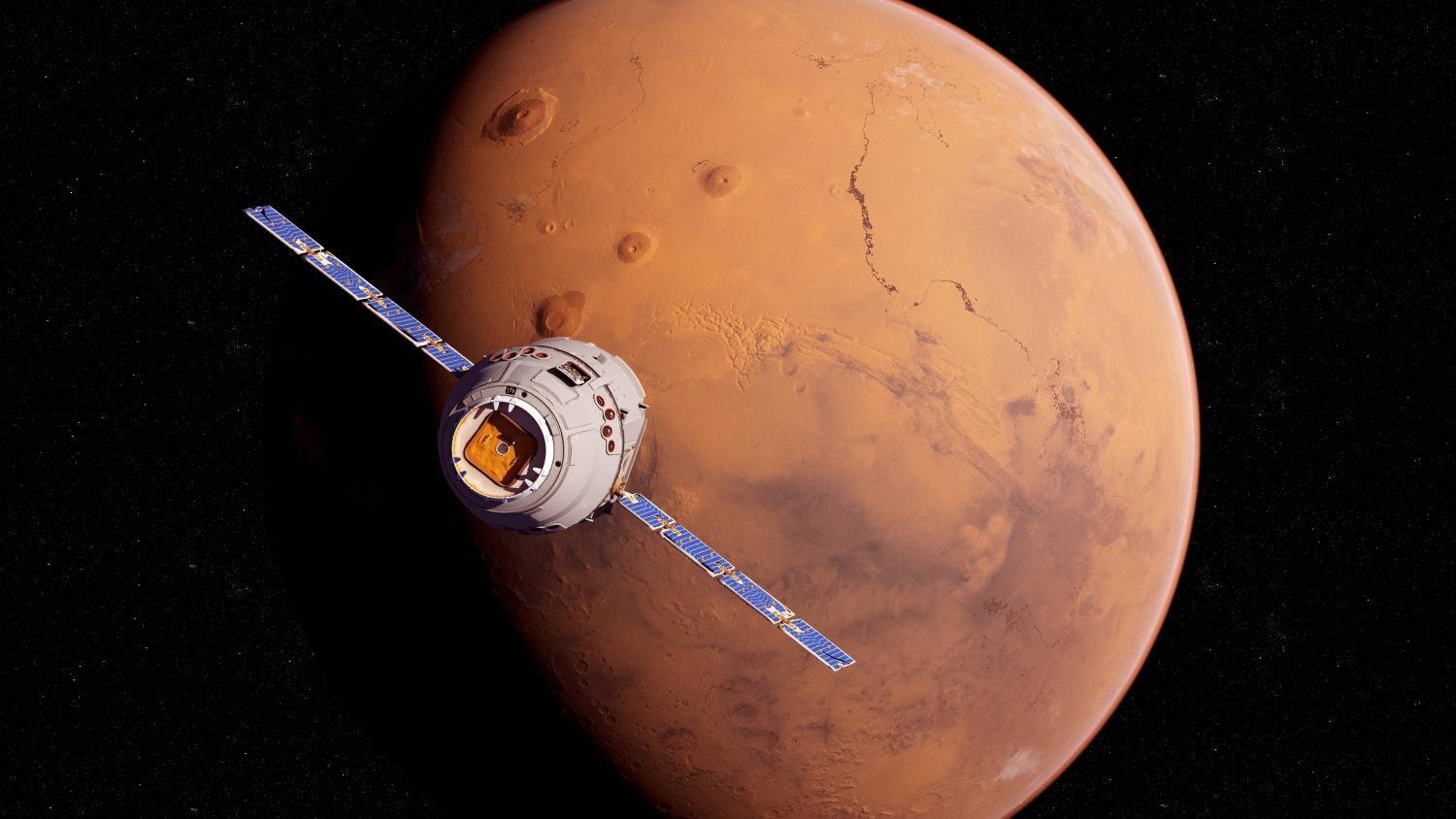 Image of Mars and a satellite 