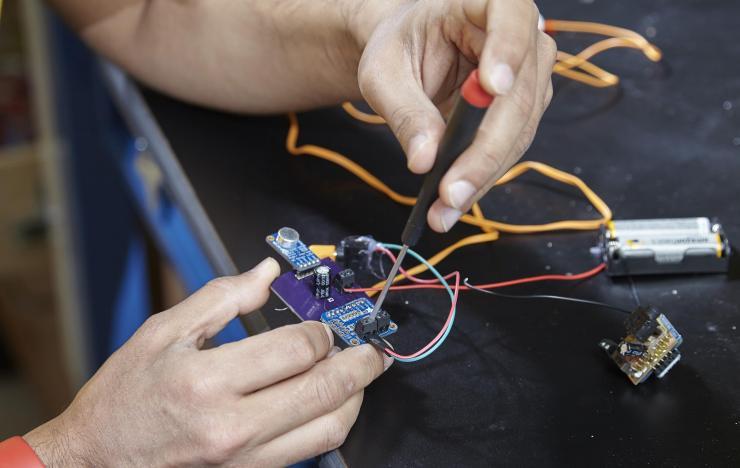 Electronic components being assembled