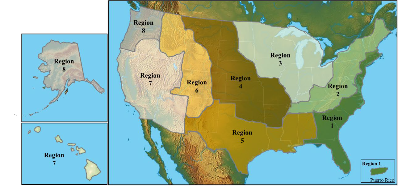 United States map showing the eight regions of the CORE-CM projects. Courtesy: Department of Energy