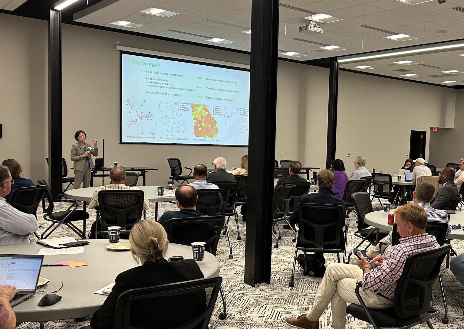 Yuanzhi Tang, Professor, and Strategic Energy Institute's initiative lead for Sustainable Resources providing an overview of GEMs-3 and GRACE Engine at the workshop in Macon, GA