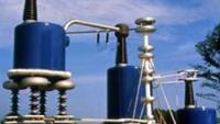 High voltage electricity transmission equipment installation.