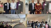 Wearable Innovations for Health Equity Workshop. Pictured clockwise: W. Hong Yeo, director of the Wearable Intelligent Systems and Healthcare Center at Georgia Tech; Wei Gao, professor at CalTech; Michael Best, executive director of IPaT; Tabia Henry Akintobi, professor at the Morehouse School of Medicine; poster sessions; and lightning talks. 