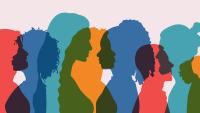 Colorful graphic silhouettes of people from various ancestry groups.
