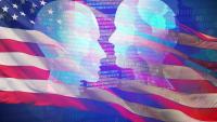 American flag and faces 