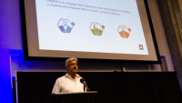 Rahul Saxena, director of CREATE-X, presents the program to students at Founders' Forum