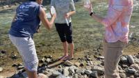 EAS graduate students sample water during a November trip to Puerto Rico: (From L to R) Sharissa Thompson, Tatiana Gibson, Dru Ann Harris. (Photo Frances Rivera-Hernández.)