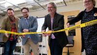 <p>Pictured at the GVU Craft Lab ribbon cutting (left-to-right) are Clint Zeagler, Tim Trent, GVU's executive director Keith Edwards, and Beki Grinter, associate dean for faculty development in the College of Computing.</p>