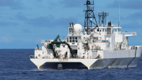 <p>One of two ships involved in collecting data for the study sailing in the North Pacific Subtropical Gyre. Photo credit: Tara Clemente.</p>