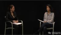 <p>Marisa Cepeda (left) moderates a panel session with GTRI Senior Research Scientist Samantha Lie-Tjauw in the fall of 2021. Lie-Tjauw discussed her experiences as a STEM professional. (Photo Credit: Marisa Cepeda)</p>