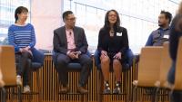 Sustainability Showcase panel discussion, L to R - Iris Tien, Donn Digamon, Ria Aiken, Tejas Kotak, and Jason Stott (not pictured)