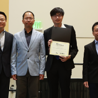 The team receiving the Design Automation Conference (DAC) Best Paper Award For Research in July. Left to right: Sung Kyu Lim, Wei-Ting Chan, Yi-Chen Lu, and Deyuan Guo (not pictured: Vishal Khandelwal, and Sudipto Kundu).