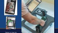 RepĀR aircraft maintenance system being used with a tablet. The system uses a combination of augmented reality, computer vision, and artificial intelligence.