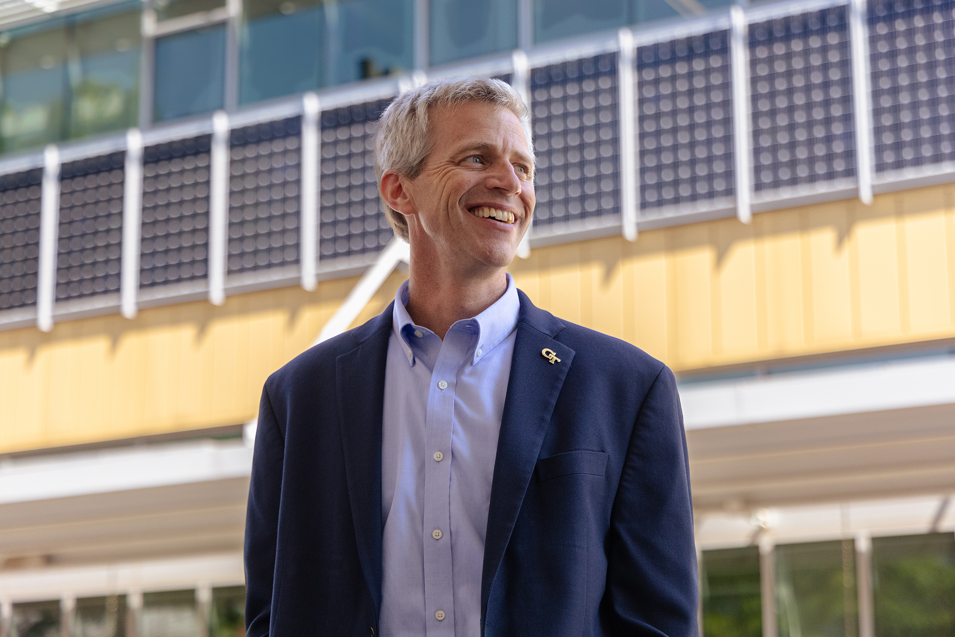 Tim Lieuwen standing outside of the Carbon Neutral Energy Solutions building at Georgia Tech